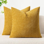 MIULEE Pack of 2 Mustard Yellow Throw Pillow Covers 16x16 Inch Soft Spring Chenille Pillow Covers for Sofa Living Room Couch Solid Dyed Cases