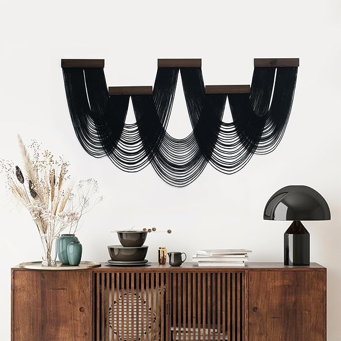HVEST Large Macrame Wall Hanging Boho Decor, Black Bohemian Macrame Wall Art Geometric Modern Craftsmanship Handmade Woven Tapestry for Bedroom Living Room Backdrop, 53W x 28L inches