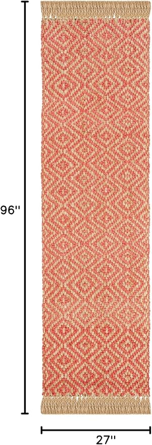 SAFAVIEH Natural Fiber Collection Runner Rug - 2'3" x 8', Fuchsia & Natural, Handmade Boho Diamond Tassel Jute, Ideal for High Traffic Areas in Living Room, Bedroom (NF266G)