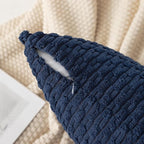 Kevin Textile 14x22 Inch Pillow Cover 1 Pack Boho Decorative Soft Striped Corduroy Lumbar Farmhouse Color Accent Rectangle Cushion Case for Living Room Couch Sofa Bed, Navy Blue