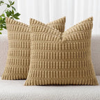 MIULEE Pack of 2 Corduroy Decorative Throw Pillow Covers 24x24 Inch Soft Boho Striped Pillow Covers Modern Farmhouse Home Decor for Sofa Living Room Couch Bed Khaki