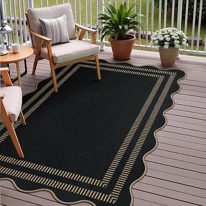 Modern Easy Jute 3x5 Outdoor Patio Rug, Black Washable Rugs for Entryway Indoor Kitchen Rugs, Farmhouse Neutral Non Slip Carpet for Living Room Backyard