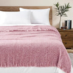 BOURINA Faux Cashmere Fringe Throw Blanket Decorative Lightweight Throw Soft Cozy for Bed or Sofa Outdoor Blanket, 50x70 Inches Rose Wine