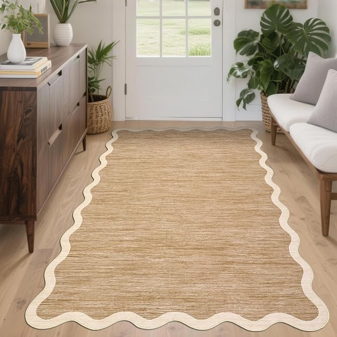 GarveeHome Scalloped Washable Area Rug 4x6 Small Entryway Rug Non Slip Modern Soft Accent Rugs for Bedroom Nursery Low Pile Stain Resistant Carpet for Office, 4 ft x6 ft