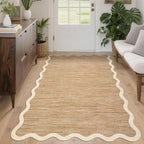 GarveeHome Scalloped Washable Area Rug 4x6 Small Entryway Rug Non Slip Modern Soft Accent Rugs for Bedroom Nursery Low Pile Stain Resistant Carpet for Office, 4 ft x6 ft