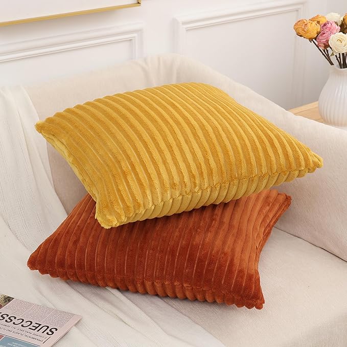Simmore Decorative Spring Euro Sham Throw Pillow Covers 26x26 Set of 2, Soft Natural Plush Flannel Double-Sided Fluffy Couch Pillow Covers for Sofa Living Room, Mustard Yellow