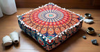 CRAFT KALA Large Hippie Mandala Meditation Floor Ottoman Pillow Cushion Pouf Cover Square Poufs Bohemian Circle Floor Cushion Case Outdoor Fireplace Yoga Living Room Decor Cover Orange, 24" Square