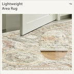 10x14 Area Rugs for Living Room, Non Slip Machine Washable Vintage Rugs, Low Pile Lightweight Large Rug for Bedroom, Dining Room, Home Office Brown Pink