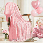 inhand Pink Knitted Throw Blanket for Couch Bed,Mothers Day/Mom Birthday Gifts for Mom from Daughter Son,Romantic Decor for Her Him Girlfriend Wife, Farmhouse Warm Woven for Women,60"x80"