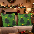 Green Christmas Tree Embroidery Decorative Throw Pillow Covers 18 x 18 Set of 2, Xmas Pine Trees Tufted Porch Outdoor Home Decor, Winter Holiday Plush Faux Fur Jacquard Sofa Couch Cushion Case