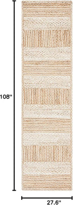 SAFAVIEH Natural Fiber Collection Runner Rug - 2'3" x 9', Natural & Ivory, Handmade Stripe Jute, Ideal for High Traffic Areas in Living Room, Bedroom (NF887A)