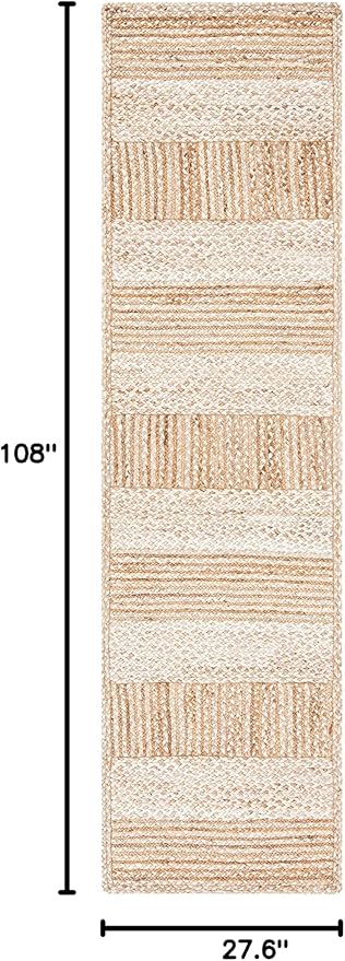 SAFAVIEH Natural Fiber Collection Runner Rug - 2'3" x 9', Natural & Ivory, Handmade Stripe Jute, Ideal for High Traffic Areas in Living Room, Bedroom (NF887A)