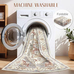 Washable Rug 10x12 Area Rugs: Boho Vintage Distressed Oriental Medallion Neutral Thin Large Rug Carpet for Living Room Bedroom Dining Room Home Office Decor - Orange Gray