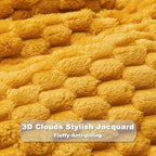 NEWCOSPLAY Super Soft Twin Blanket Mustard Yellow Premium Silky Flannel Fleece 3D Clouds Stylish Jacquard Lightweight Bed Blanket All Season Use 350GSM (Mustard Yellow, Twin(60"x80"))