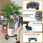 Rolling Plant Stand with Wheels, 1 Pack Heavy Duty Metal Plant Caddy 11 Inch Wrought Iron Plant Dolly Outdoor Round Plant Rollers Stand for Large Potted Plants and Flower Pot, Black