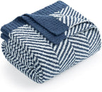 Snuggle Sac Herringbone Throw Blanket for Couch, Reversible Super Soft Warm Blankets Cozy Knit Fuzzy Plush Lightweight Throws for Sofa, Bed, Camping, Navy, 50x60 inches