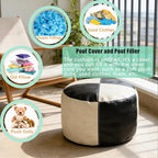 Thgonwid Unstuffed Faux Leather Pouf Cover, Handmade Footstool Ottoman Storage Solution, Floor Footrest Cushion - 16.5”Dx12”H, Black & White