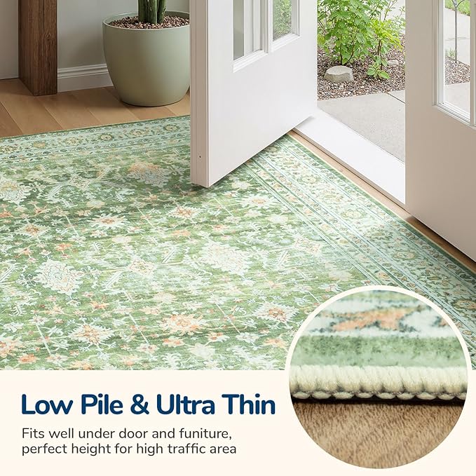 Lessymo Washable Area Rug for Living Room,8x10 Light Green Large Rugs with Non-Slip Backing,Soft Boho Carpets for Bedroom Dining Room Nursery Home Office