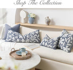 BlissBlush 14x36 Lumbar Pillow Cover for Bed, Grayish Blue Rectangular Long Throw Pillowcase, Embroidered Velvet Floral Tufted Farmhouse Accent Cushion (Cover Only)