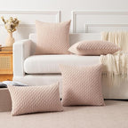 Kevin Textile Valentines Day 12x24 Inch Pillow Cover 1 Pack Boho Decorative Soft Striped Corduroy Lumbar Farmhouse Accent Rectangle Cushion Case for Living Room Couch Sofa Bed, Light Pink