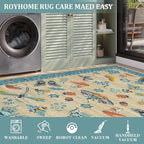 Mushroom Insect 8x10 Area Rugs, Washable Rugs for Living Room Non Slip Stain Resistant Low Pile Modern Butterfly Carpet for Bedroom Dining Room Nursery Playroom Office, Khaki Blue