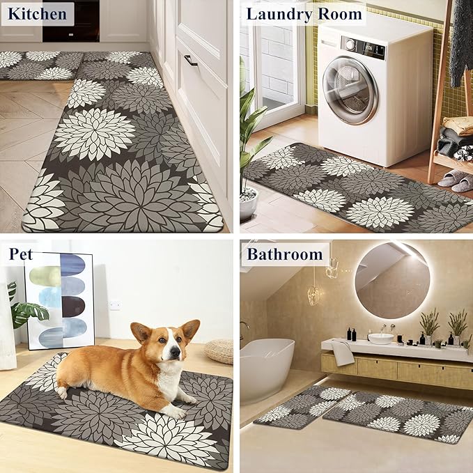HEBE Anti Fatigue Kitchen Rug Sets 2 Piece Non Slip Kitchen Mats for Floor Cushioned Kitchen Rugs and Mats Waterproof Comfort Standing Mat Runner for Kitchen,Home Office,Sink,Laundry