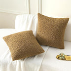 FUTEI Khaki Throw Pillow Covers 26x26 Inch Set of 2,Furry Faux Fur Teddy Boucle Textured Cushion Covers,Soft Fluffy Decorative Euro Pillow Shams,Home Decor for Couch Bed Living Room Office Car