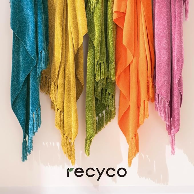 RECYCO Throw Blanket Soft Cozy Chenille Throw Blanket with Fringe Tassel for Couch Sofa Chair Bed Living Room (Teal, 50'' x 60'')