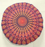 ICC 24" Orange Peacock Mandala Barmeri Large Floor Pillow Cover Cushion Meditation Seating Ottoman Throw Cover Hippie Decorative Zipped Bohemian Pouf Ottoman Pom Pom Cases 24" Round