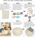 Thgonwid Unstuffed Moroccan Faux Leather Pouf Ottoman with Storage - Handmade Boho Chic Multi-Use Footrest for Living Room, Bedroom, Patio - Round Ethnic Floor Cushion & Decorative Accent, Ivory