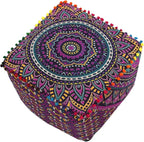 CRAFT KALA Large Hippie Mandala Meditation Floor Ottoman Pillow Cushion Pouf Cover Square Poufs Cover Bohemian Floor Cushion Cover Outdoor Fireplace Living Room Decor 16X16X14 inches, New Pink Ombre
