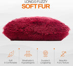 Cheer Collection Throw Pillows for Couch and Bed, Soft Shaggy Throw Pillows with Inserts Included, Cozy Long Hair Faux Fur Pillows - Set of 2-18" x 18" - Maroon