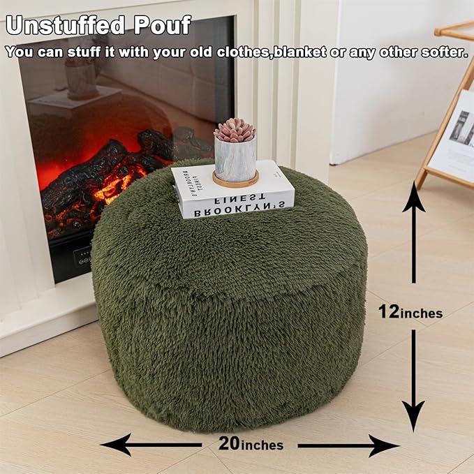 Unstuffed Pouf Ottoman Cover Handmade Footstool Ottoman Storage Solution Floor Pouf Footrest Cushion 20Diameterx12Height Inches for Living Room Wedding Bedroom Green No Filler
