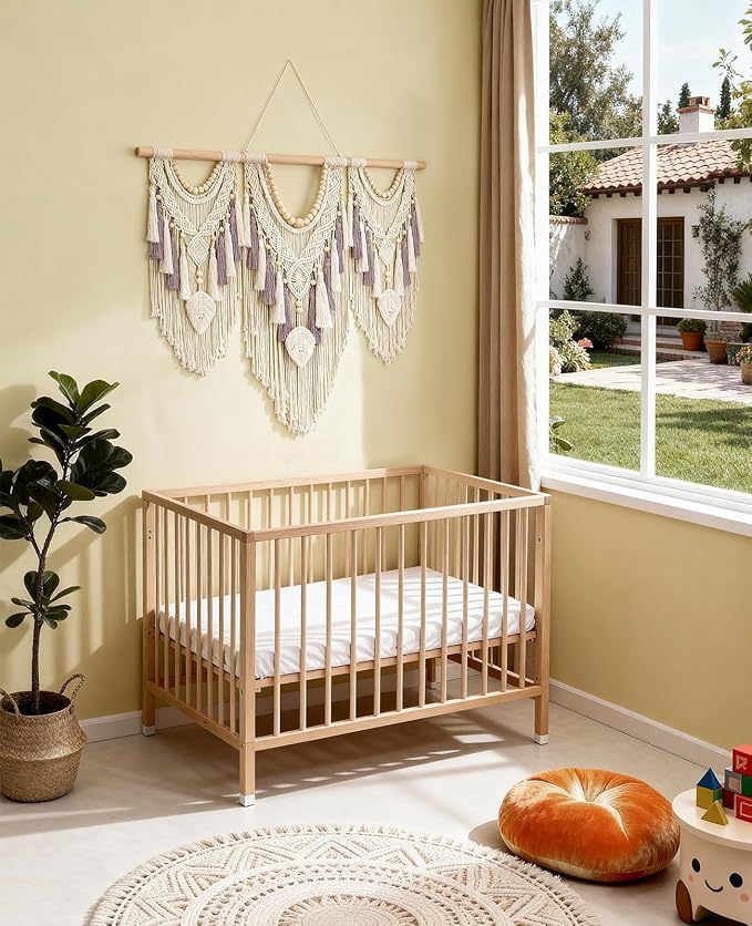 Tempospark Large Macrame Wall Hanging, 43" Wx32 L Boho Wall Hangings for Living Room Bedroom Nursery, Boho Chic Large Macrame Tapestry for Bedroom Wall Decor (Leaf Bead)