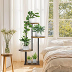 4 Tier Plant Stand Indoor, Metal Wooden Tall Plant Shelf Flower Pot Stand for Multiple Plants, Corner Flower Holder Plant Display Rack for Living Room Balcony Patio Garden (Rustic Brown)