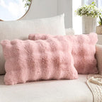 MIULEE Faux Fur Pillow Covers Thick Soft Plush Lumbar Throw Pillows Luxury Spring Valentines Day Home Decor for Couch Bed Chair Bedroom Living Room Sofa,12x20 Inch Pack of 2 Light Pink