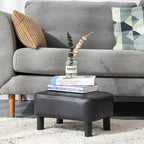 IBUYKE 16.54" Small Footstool, PU Faux Leather Step Stool, with Padded Seat Pine Wood Legs and Padded Rectangular Stool, for Bedroom, Black RF-BD210