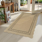 LIVEBOX Scalloped Washable 3x5 Outdoor Rug, Easy Jute Tan Rugs for Entryway Bedroom, Indoor Outdoor Non Slip Farmhouse Rugs for Patio Living Room, Geometric Carpet Front Door Mat for Porch Kitchen