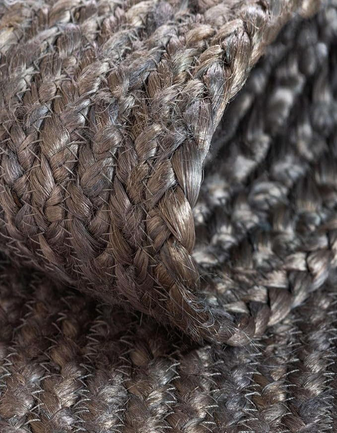 Unique Loom Braided Jute Collection Area Rug - Dhaka (1' 2" x 8' Table Runner, Gray)