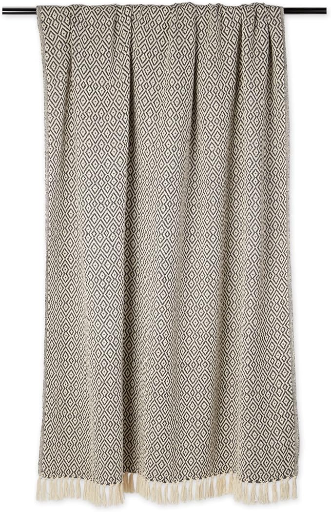 DII Rustic Farmhouse Double Diamond Woven Throw, 50x60, Mineral