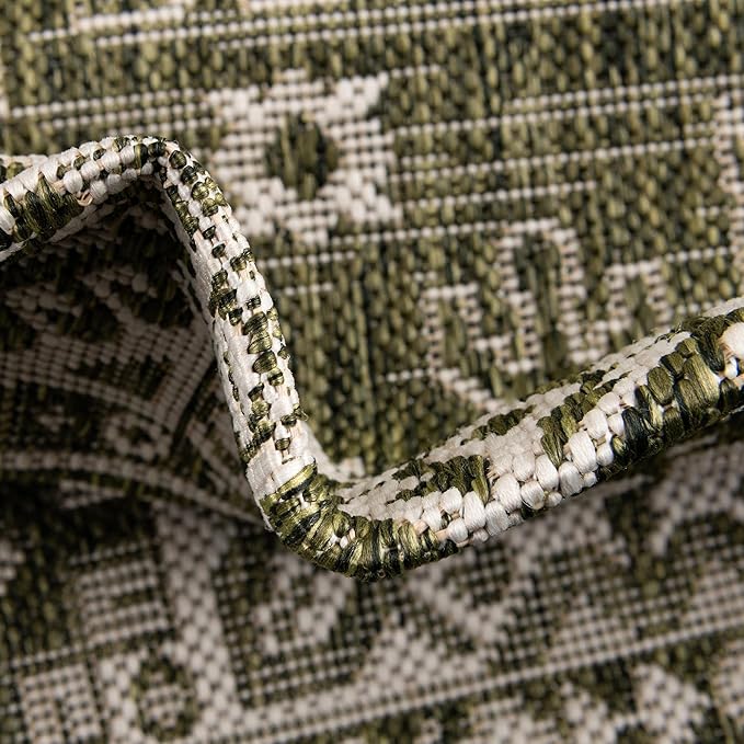 Rugs.com Outdoor Aztec Collection Rug – 2' x 3' Green Flatweave Rug Perfect for Living Rooms, Large Dining Rooms, Open Floorplans