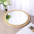 SWTHONY 21 Inch Boho Round Hanging Wall Mirror Decorative Rattan Circle Wall Mounted Mirror for Farmhouse, Living Room, Bedroom, Bathroom