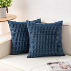 Pack of 2 Corduroy Decorative Throw Pillow Covers 16x16 Inch Soft Striped Pillow Covers Modern Farmhouse Home Decor for Sofa Living Room Couch Bed（Teal）