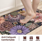 Boho Floral Kitchen Mats for Floor 2PCS Anti Fatigue Mats for Kitchen Floor Cushioned Non Slip Waterproof Memory Foam PVC Kitchen Rugs Set for Sink,Office,Laundry 17.3"x28"+17.3"x47"