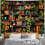 Accnicc Botanical Bookshelf Tapestry Lush Green Plant Book Shelf Tapestries Wall Hanging Art Vintage Retro Potted Plants Academics Small Library Tapestry for Bedroom Living Room Dorm 60 x 44 inch