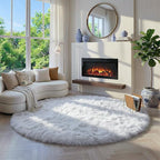 Round Rugs 5Ft White Circle Area Rug, Fluffy Fuzzy Bedroom Carpets for Kids Playroom Home Decor Aesthetic, Plush Soft Shaggy Living Room Rugs for Nursery Dorm Classroom, Modern Cute Shag Furry Carpet