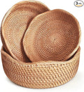 Artisanal Rattan Bread Baskets for Serving, Natural Fruit Basket for Kitchen Counter, Hand Woven Food Baskets, Wicker Bread Basket for Serving, Fruits, Snacks, Nuts, Keys, Wallets, Etc.(Wave-Combo)