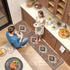 KIMODE Anti Fatigue Kitchen Mats for Floor 2 Piece, Farmhouse Kitchen Rugs, Non Slip Waterproof Kitchen Floor Mats, Memory Foam Standing Mats for Sink Laundry Office Desk Red 20"x71"+20"x32"