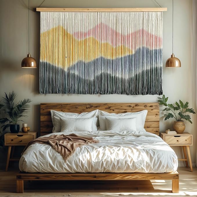laddawan Extra Large Macrame Wall Hanging Dip-Dyed Tapestry Modern Wooden Home Wall Art For Living room Boho Handmade Wall Decor For Bedroom (Yellow)