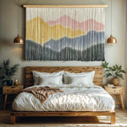 laddawan Extra Large Macrame Wall Hanging Dip-Dyed Tapestry Modern Wooden Home Wall Art For Living room Boho Handmade Wall Decor For Bedroom (Yellow)